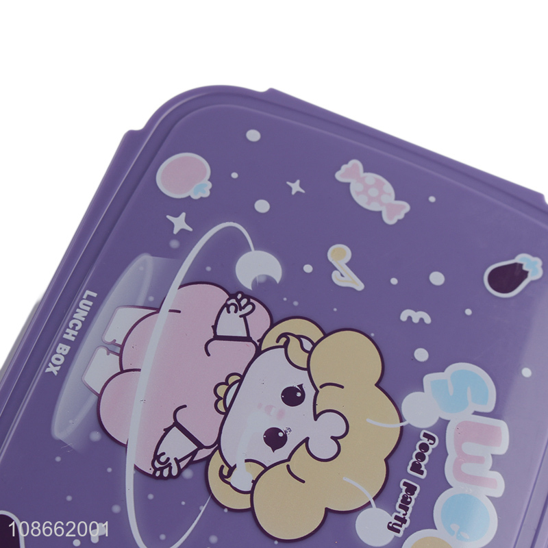 New product rectangular cartoon plastic lunch box with cutlery for kids