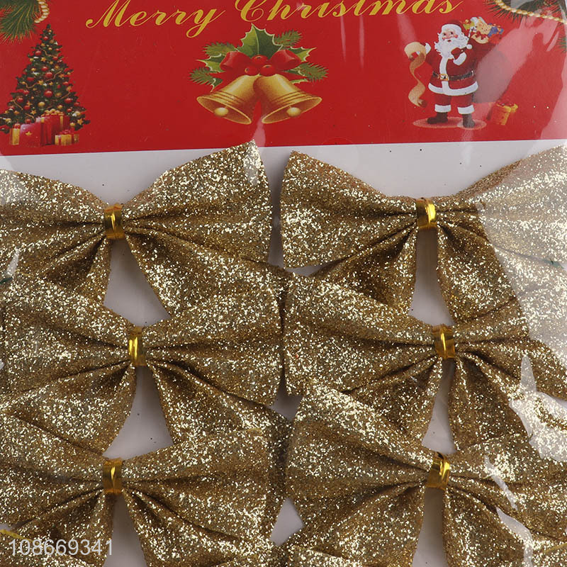 China factory golden xmas tree decoration hanging bowknot for sale