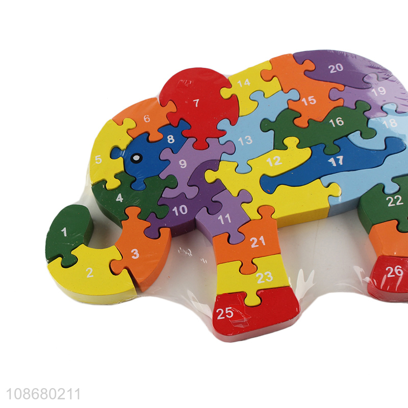 Factory price preschool learning toy wooden elephant number puzzle