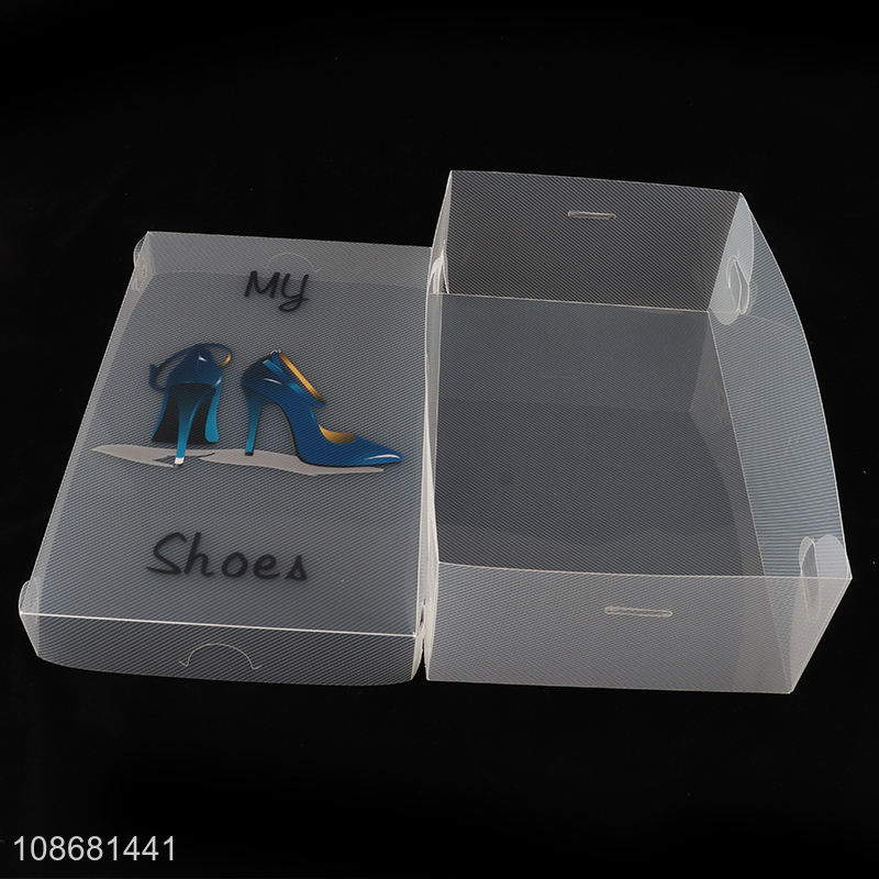 New product clear foldable pvc shoe storage box high heels organizer bin