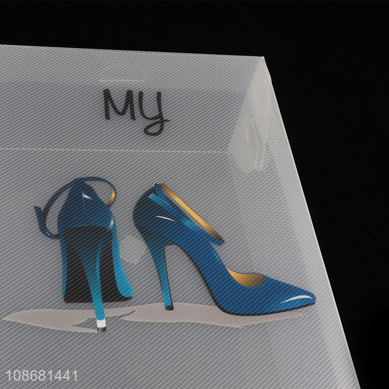 New product clear foldable pvc shoe storage box high heels organizer bin