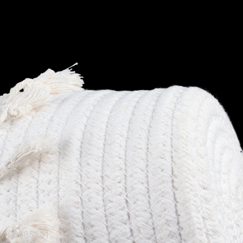 Hot sale multipurpose Nordic style woven cotton rope storage basket with tassels