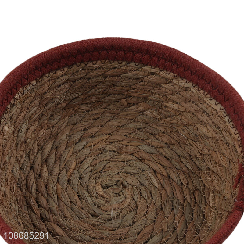 Online wholesale natural cattail cotton woven storage basket tabletop organizer