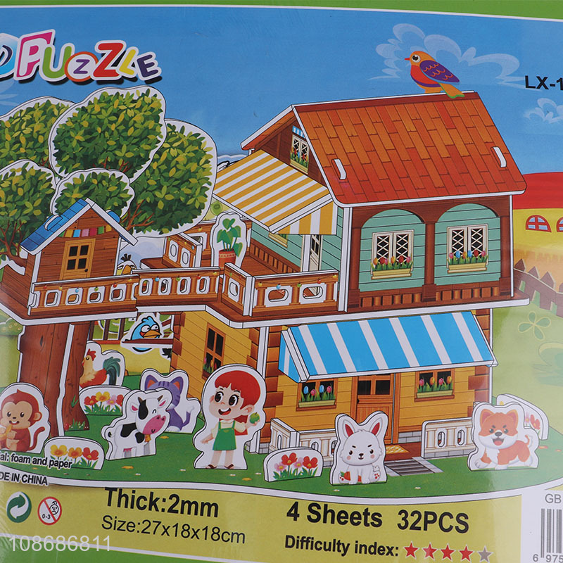 Good quality 32 pieces 3D house puzzle DIY model building toy