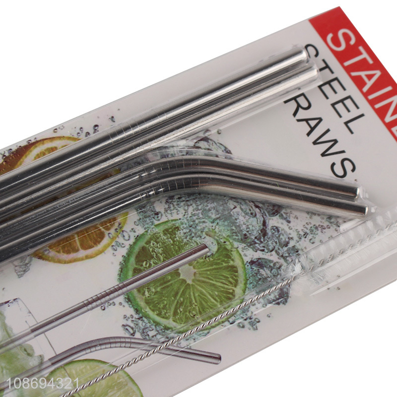 Wholesale 5pcs reusable stainless steel drinking straws for canned drinks