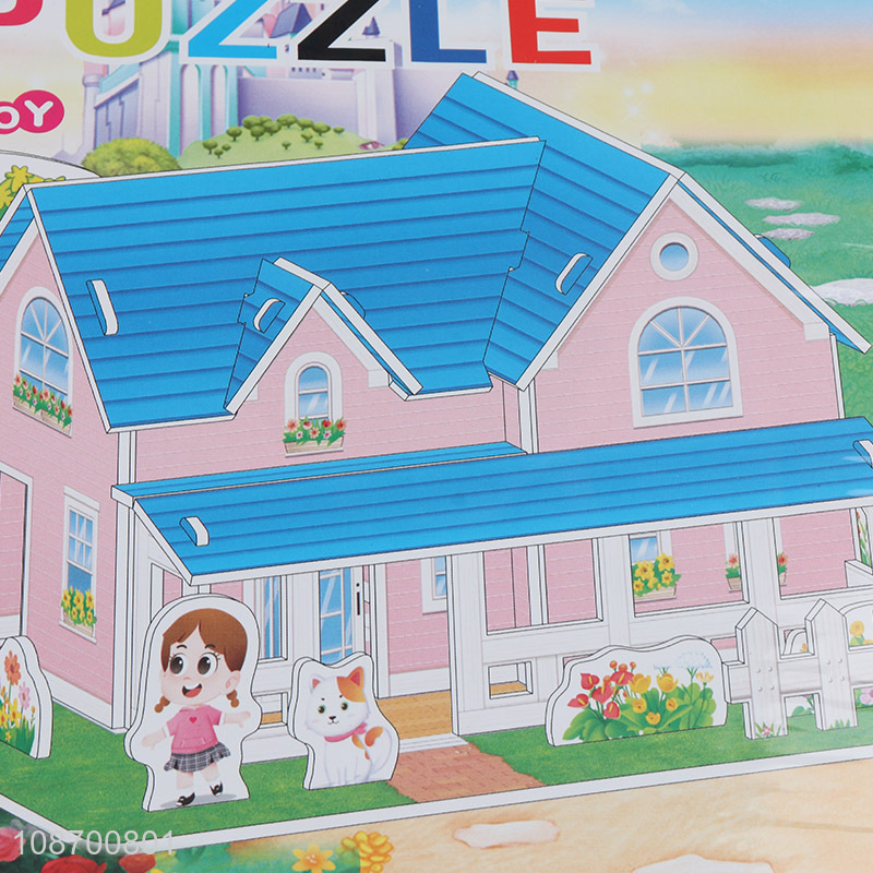 Hot sale 29 pieces DIY 3D pink and blue villa jigsaw puzzle toy