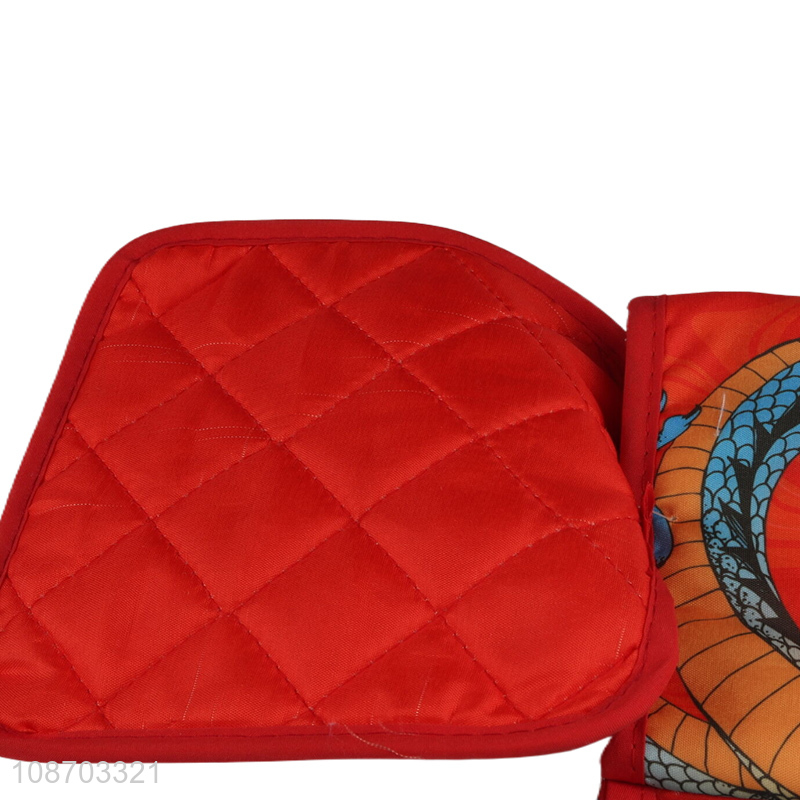 Factory price 3pcs kitchen oven mitt pot holder and cleaning cloth set