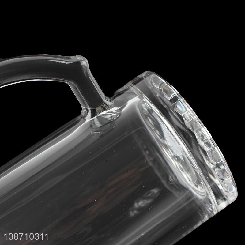 Online wholesale 500ml clear glass water cup beer mug with handle