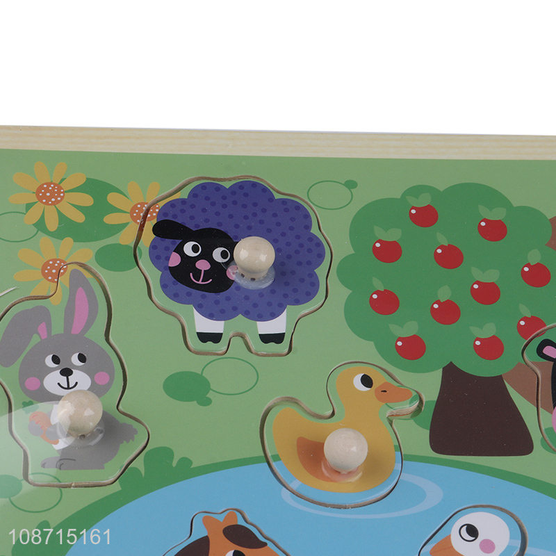 Factory supply animal series baby wooden hand-grip puzzle toys for sale