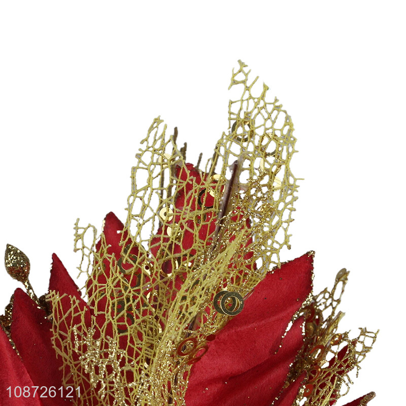 Hot selling red natural simulation christmas flower for christmas decoration