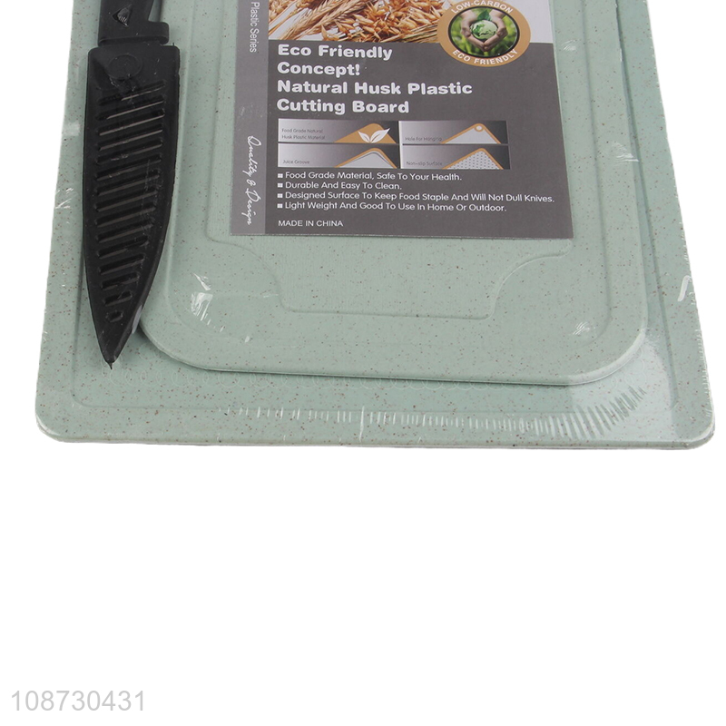 Hot products eco-friendly natural husk plastic cutting board and kitchen knife set