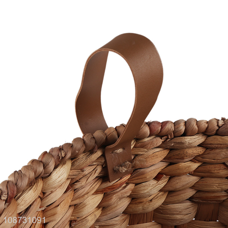 Wholesale multi-function round water hyacinth storage basket for sundries toys