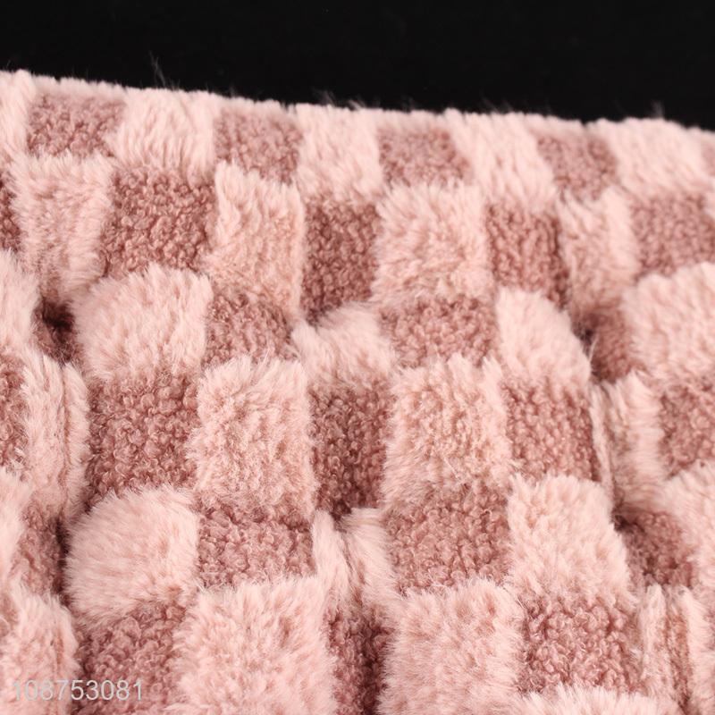 Hot selling fluffy check pattern plush chair pad seat cushion with ties