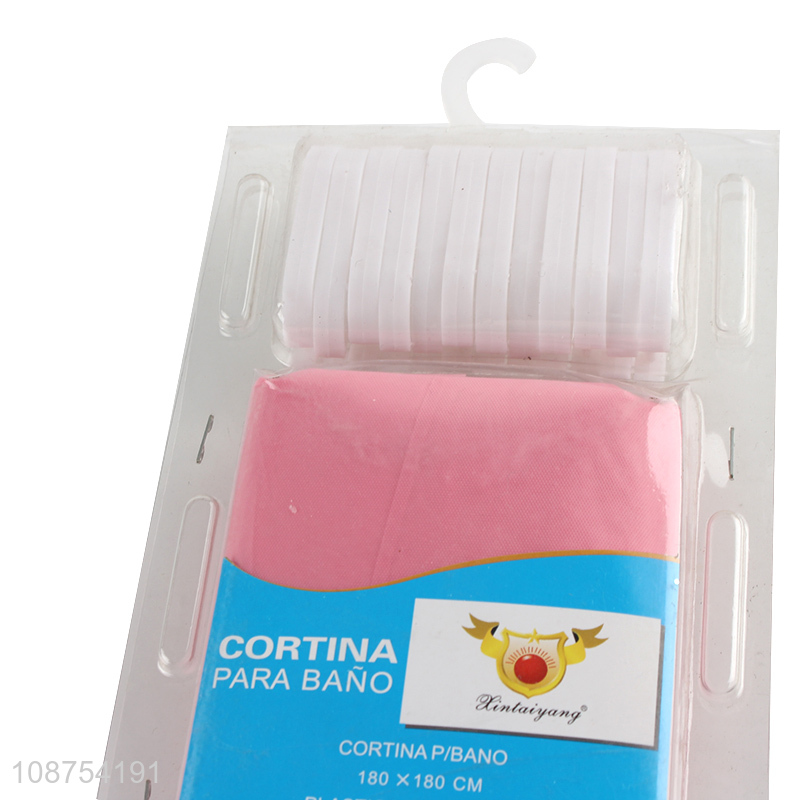 High quality solid color plastic shower curtain set with 12 hooks