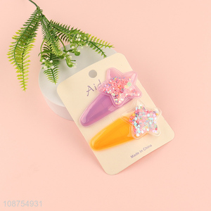 New product cute colorful star hair clips quicksand hairpins for girls