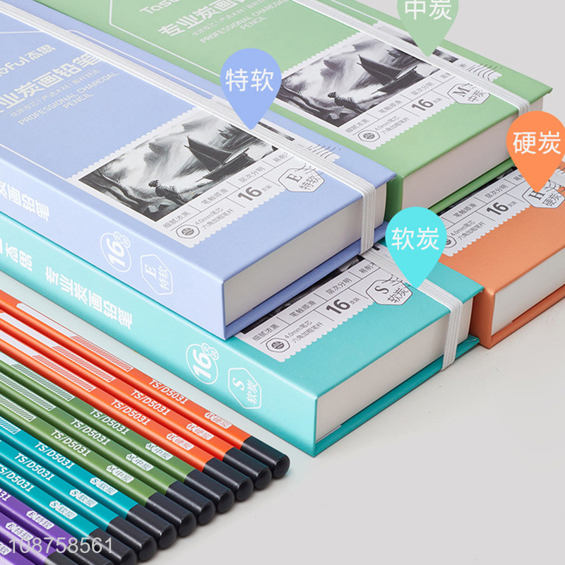 Wholesale 16 pieces advanced charcoal pencils(Soft, medium, hard, extra soft, mixed)