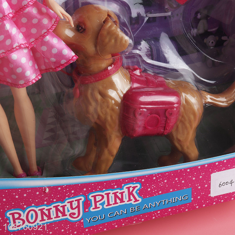 Online wholesale 11.5-inch outdoor dog themed girl doll set