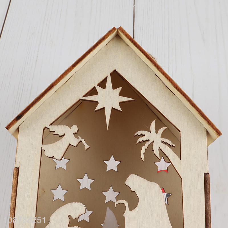 Hot selling led light wooden Christmas house hanging ornament