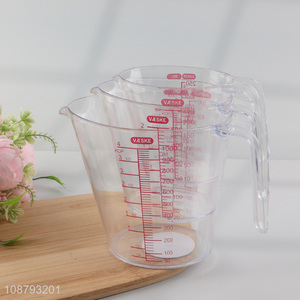 Wholesale 3pcs 250/500/900ml clear plastic measuring cups
