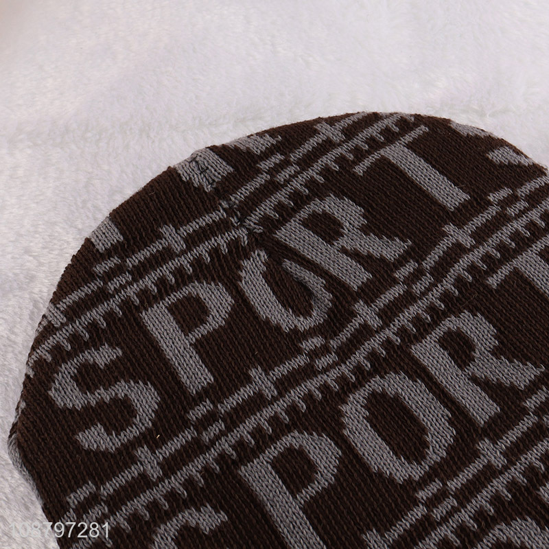 Factory price men's winter hat cuffed beanie jacquard hat