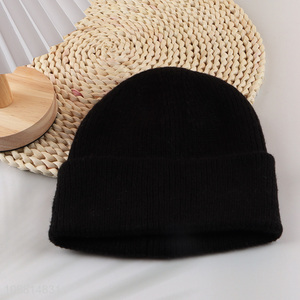 Good quality black winter knitted hat beanies hat
