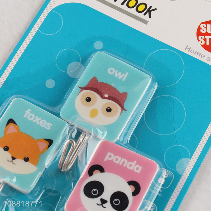 Factory price 3pcs cartoon animal printed sticky hook for bathroom
