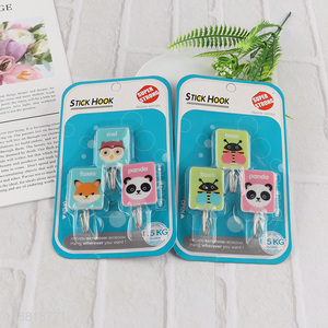 Factory price 3pcs cartoon animal printed sticky hook for bathroom