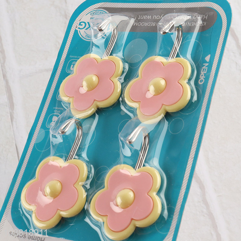 Wholesale 4pcs flower shaped heavy duty sticky hooks for hanging