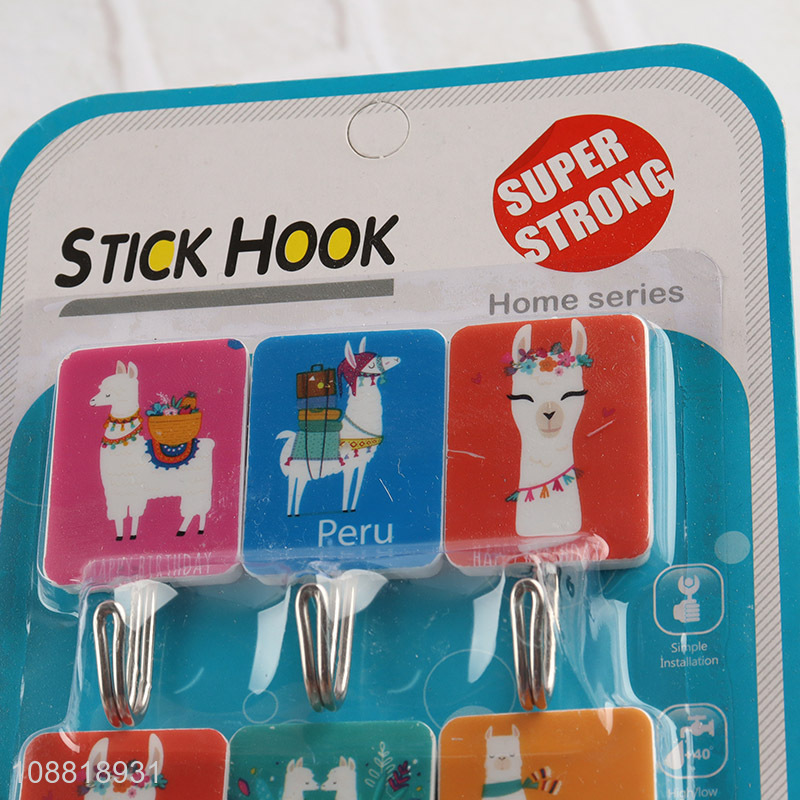 Factory price 6pcs cartoon printed wall hooks custom sticky hooks
