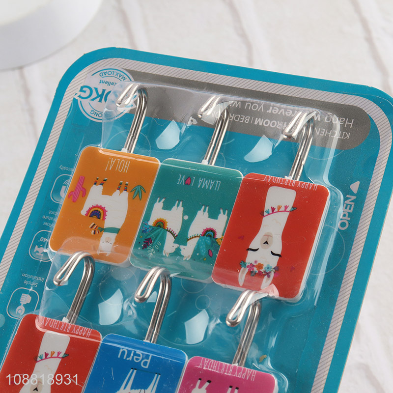 Factory price 6pcs cartoon printed wall hooks custom sticky hooks