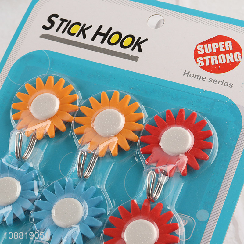 Wholesale 9pcs sunflower shaped heavy duty wall hooks sticky hooks