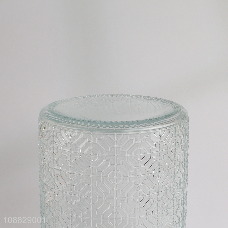 Good quality clear embossed glass food container airtight storage jar
