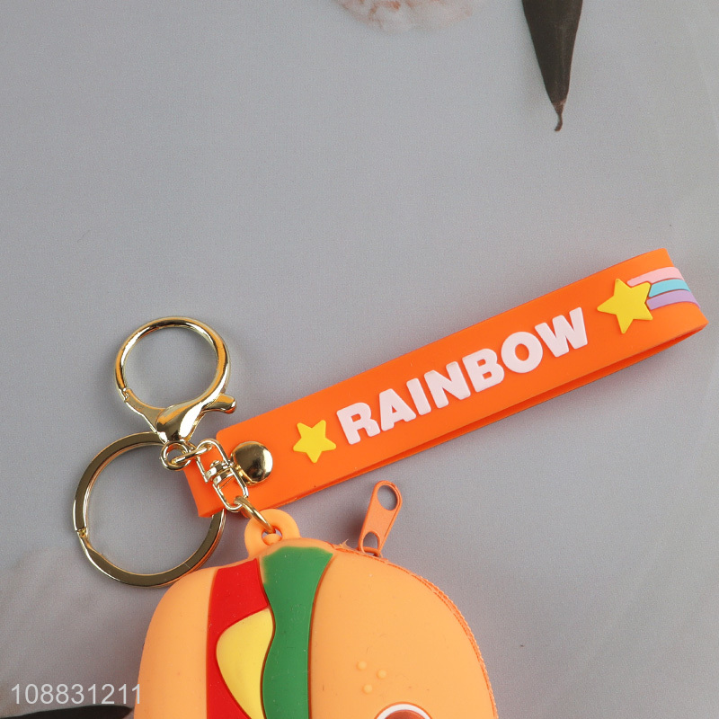 New product cute hamburger shaped silicone coin purse with wristlet