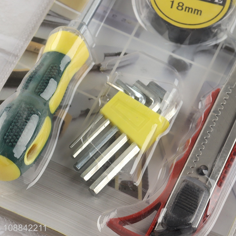 Good quality home tool kit with pvc tape, screwdriver, hex key set, screwdriver & utility knife