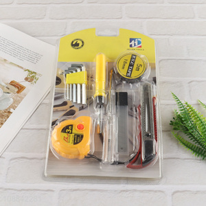 Wholesale home tool kit with hex key set, screwdrivers, pvc tape, tape measure, electrical test pen , utility knife & blades