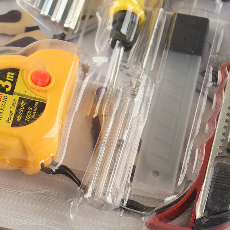 Wholesale home tool kit with hex key set, screwdrivers, pvc tape, tape measure, electrical test pen , utility knife & blades