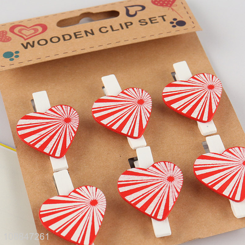 China factory 6pcs wooden school office clip set wholesale