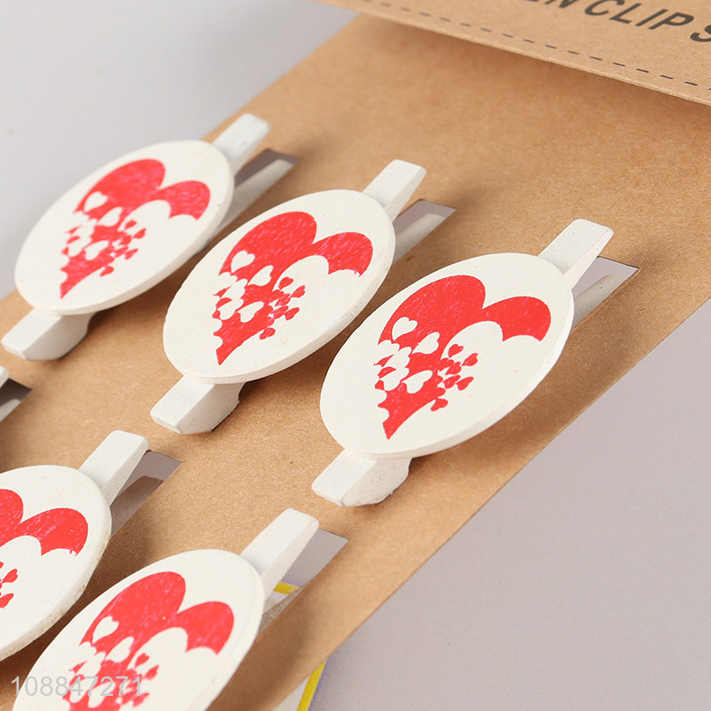 Good price round 6pcs wooden clip photo clip set for sale