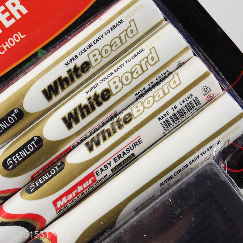 Good price 4pcs whiteboard markers with eraser for office school