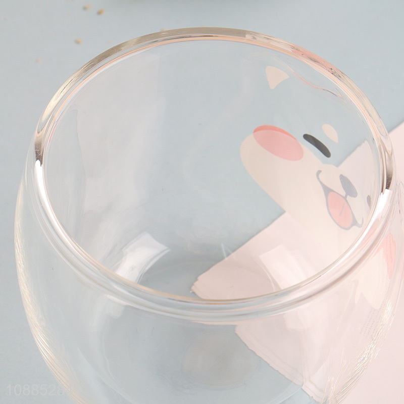 Good quality cute double walled high borosilicate glass drinking cup