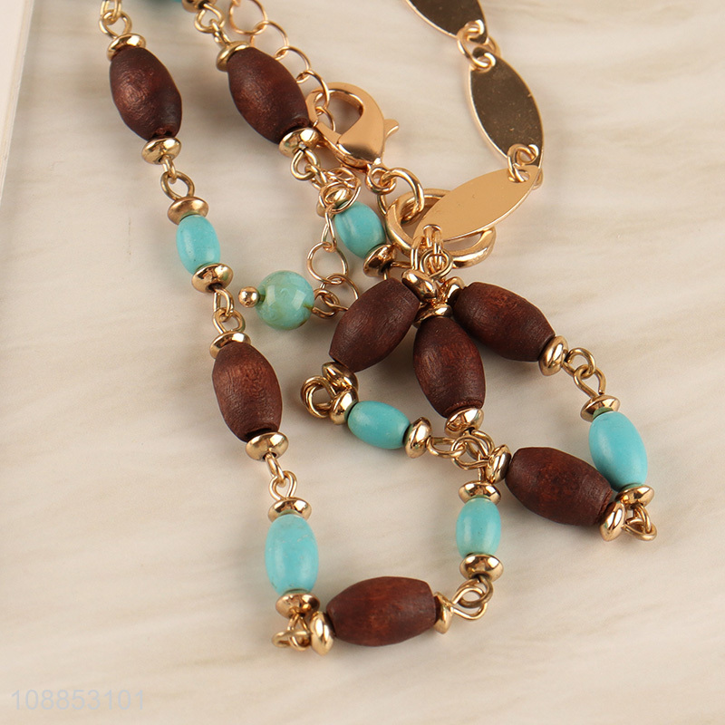 Wholesale double layered simulated turquois beaded bracelet for women