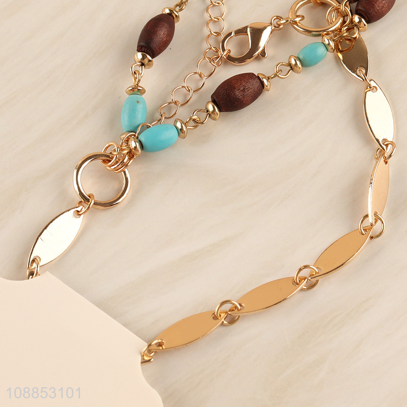 Wholesale double layered simulated turquois beaded bracelet for women