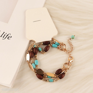 Factory price 3-layered simulated turquois beaded bracelet for women