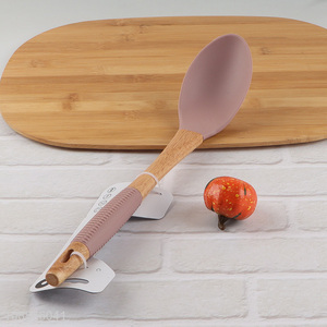 Wholesale silicone nylon cooking spoon kitchen spoon with wooden handle