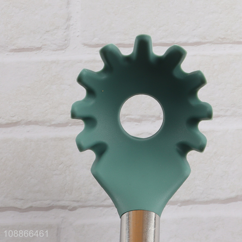 New product silicone spaghetti server pasta fork with beech wood handle