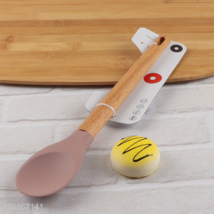 Hot selling silicone nylon kitchen cooking spoon with wooden handle