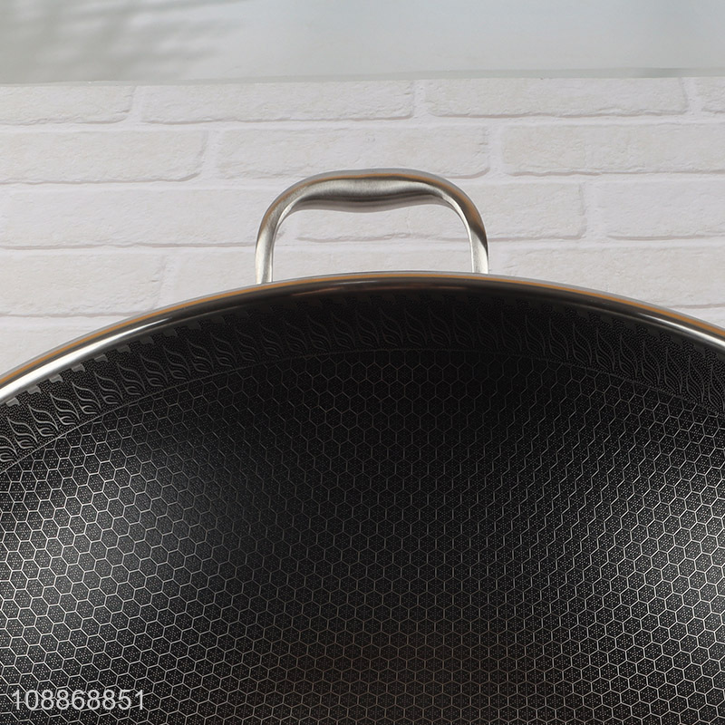 Best quality 2-handle stainless steel ceramic coating wok with glass lid