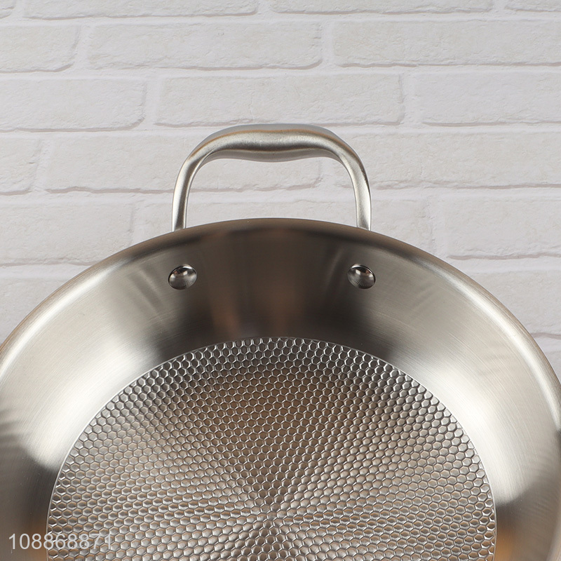 Custom logo stainless steel anti-scratch frying pan skillet with glass lid