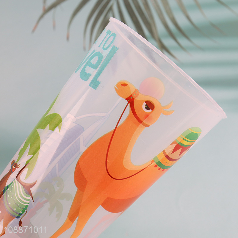 Good selling animal printed plastic water cup with straw&lights