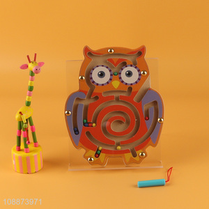 Factory price wooden magnetic maze puzzle owl shape maze toys